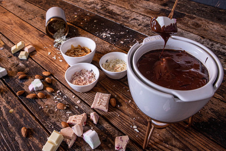 Chocolate fondue with Tony’s Chocolonely and marshmallows